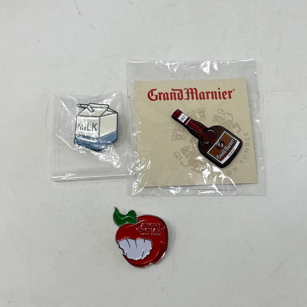 Angry Orchard Grand Marnier Milk Carton Enamel Lapel Pin Lot 3pc Barware Flair